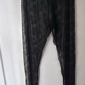 Black Lace Sheer Leggings Tights w toe coverage size XL New